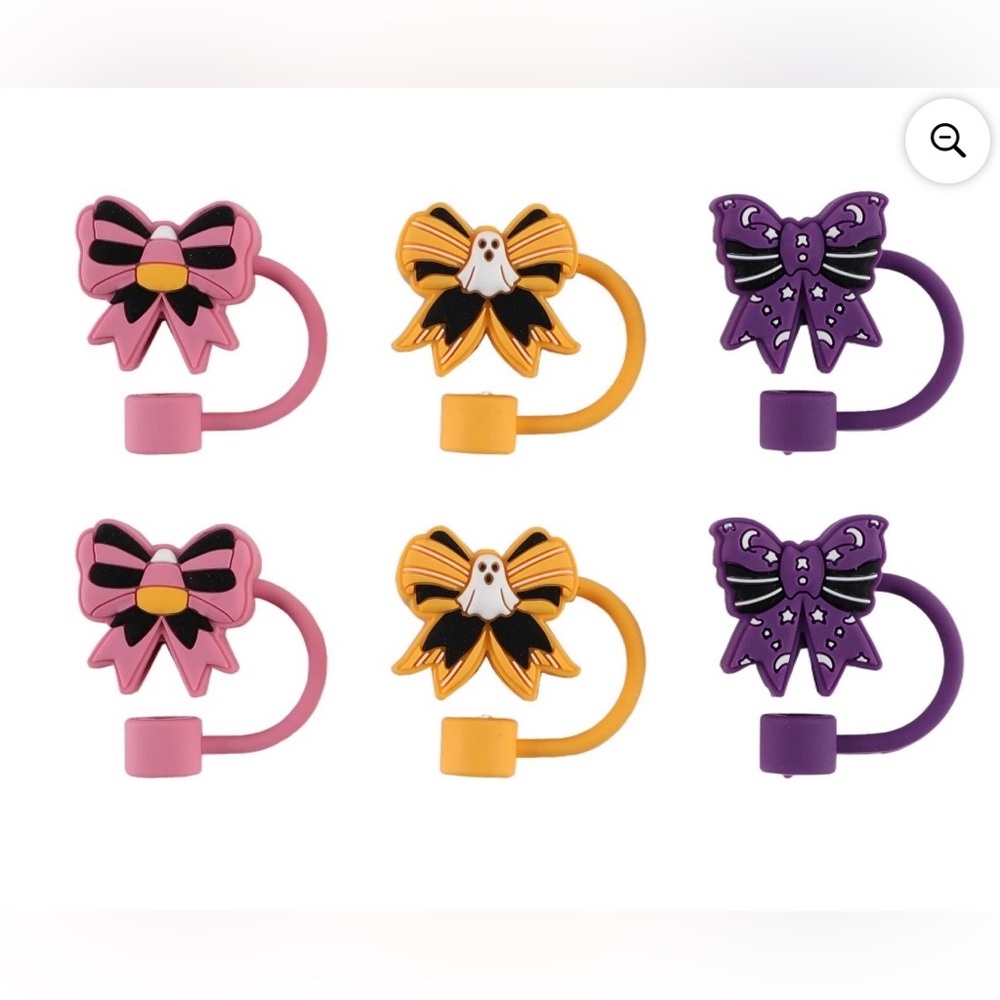 Cook With Color 6-Piece Halloween Bow Straw Toppers – Multicolor Drink Covers